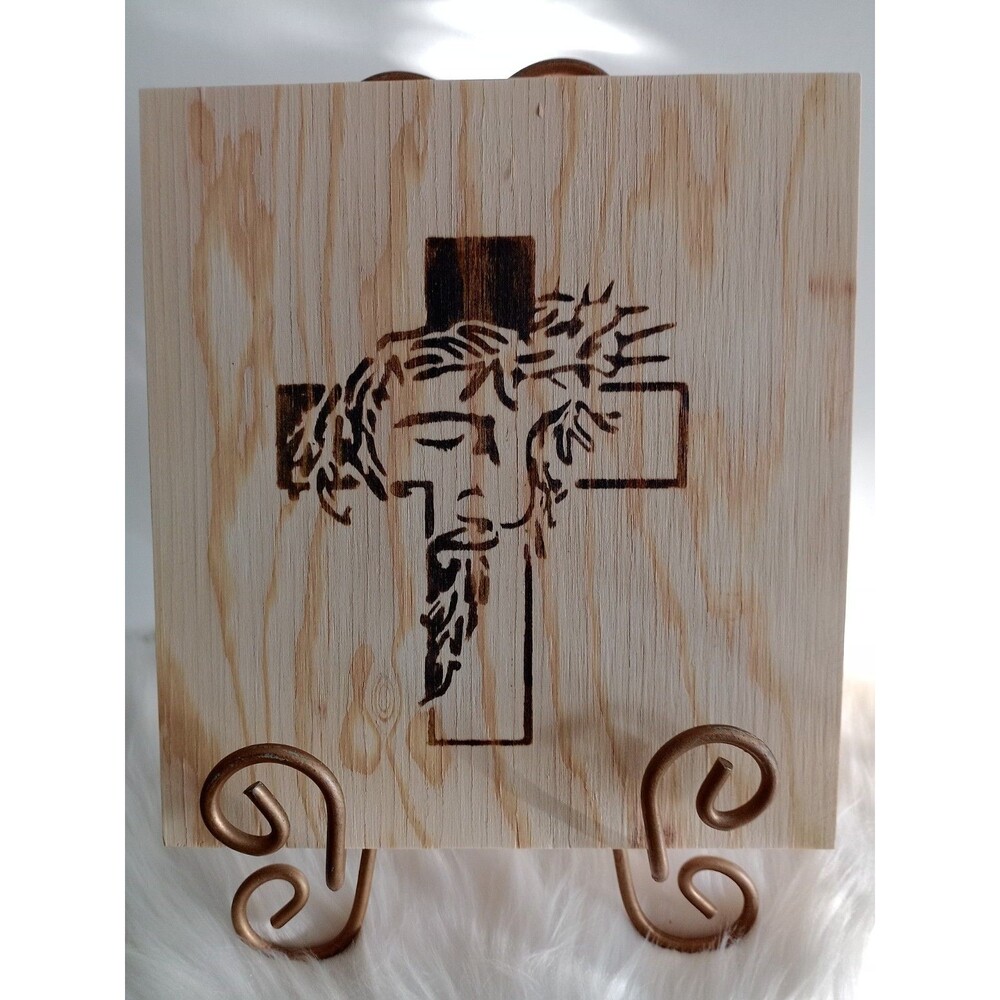 Handmade Jesus Cross Home Decor Wood Burnished 8 1/2" X 8" Plaque Wall Hanging